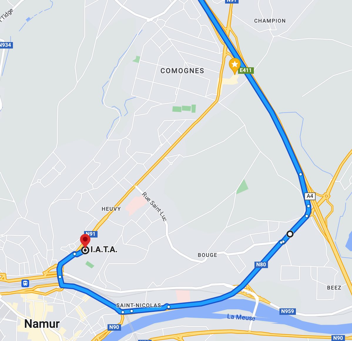 Map to IATA going through exit 14 of E411 Map to IATA going through exit 14 of E411