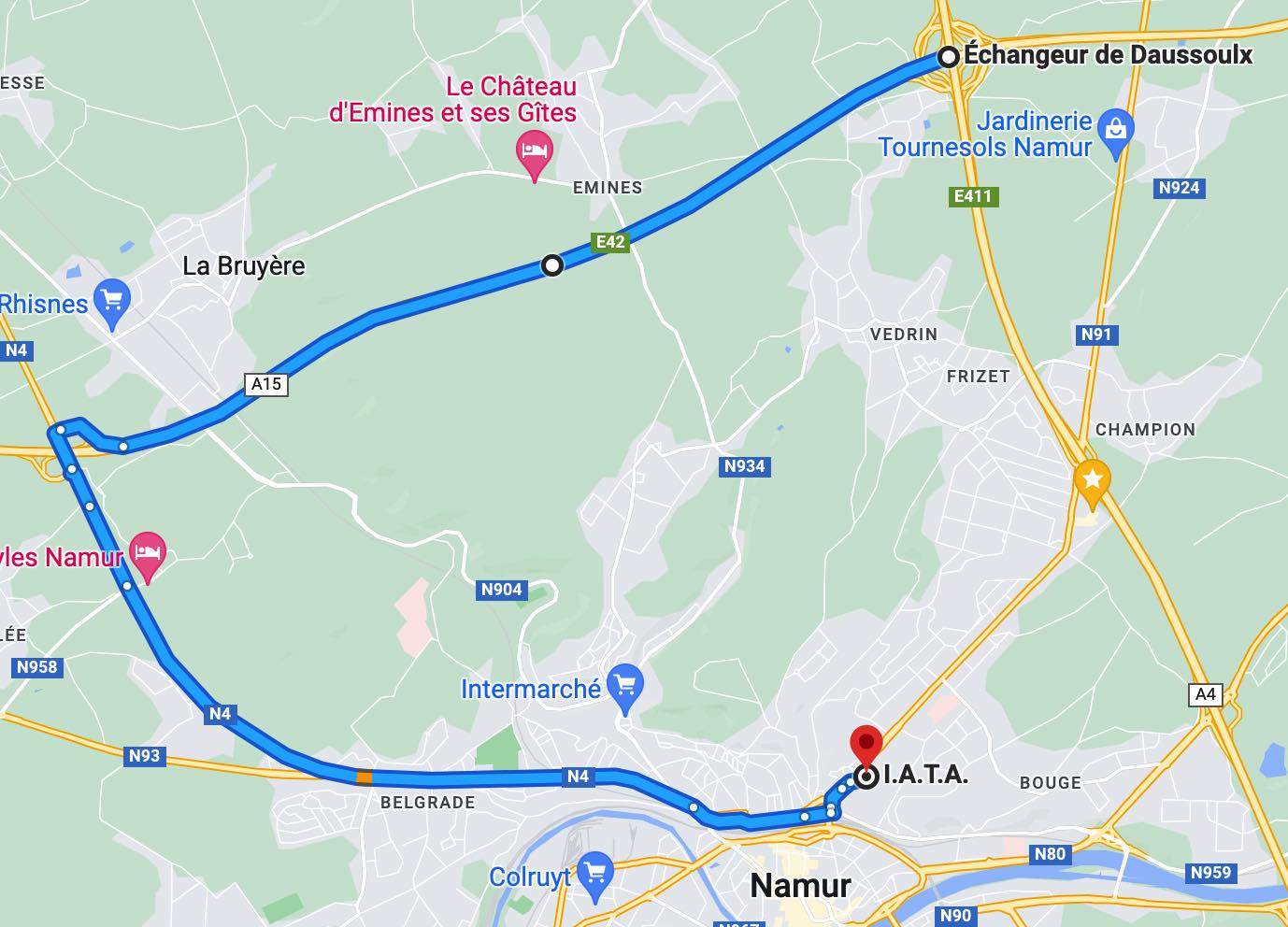 Map to IATA going through exit 12 of E42 Map to IATA going through exit 12 of E42