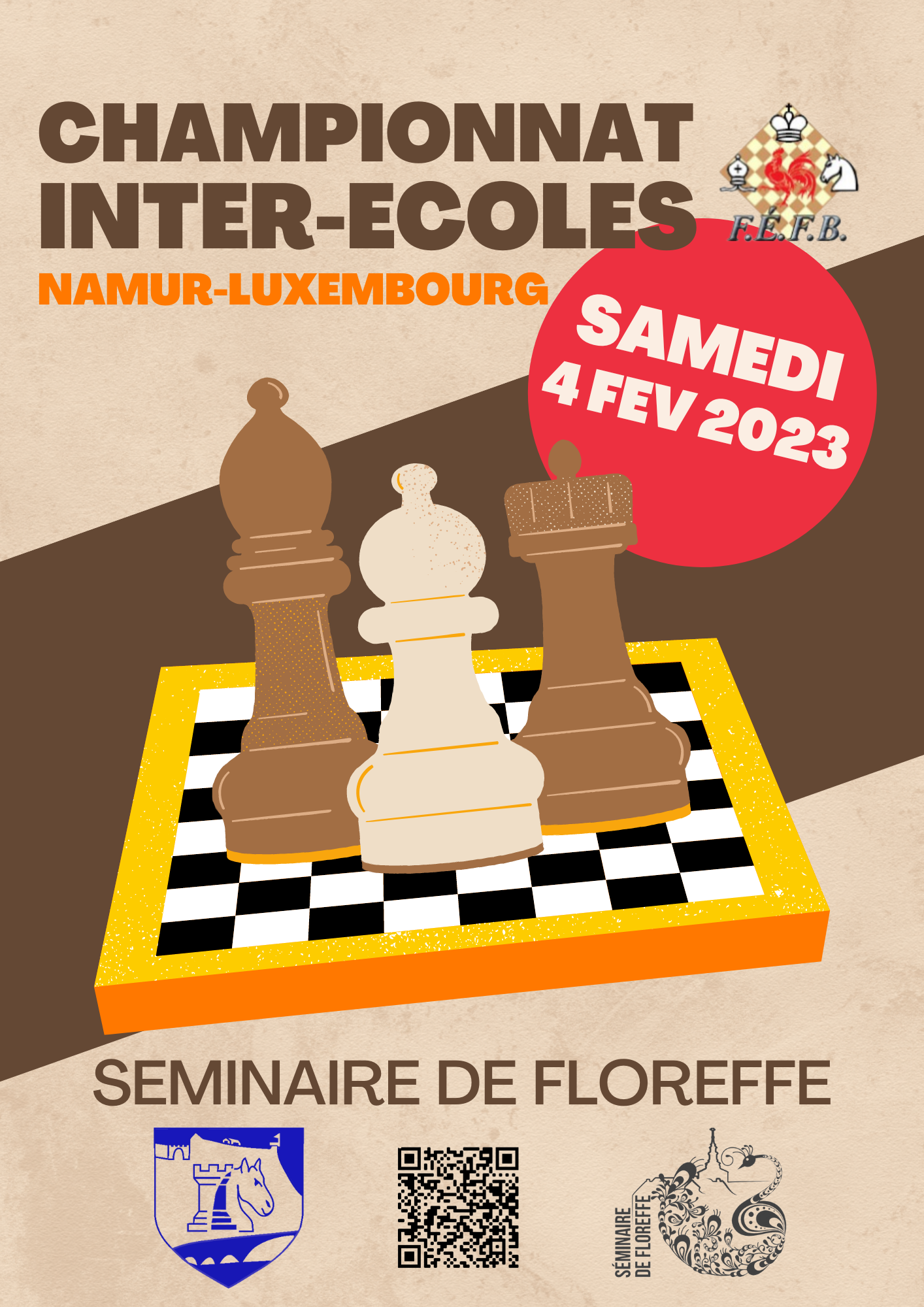 Affiche du championnat provincial inter-écoles du samedi 4 février 2023 au séminaire de Floreffe